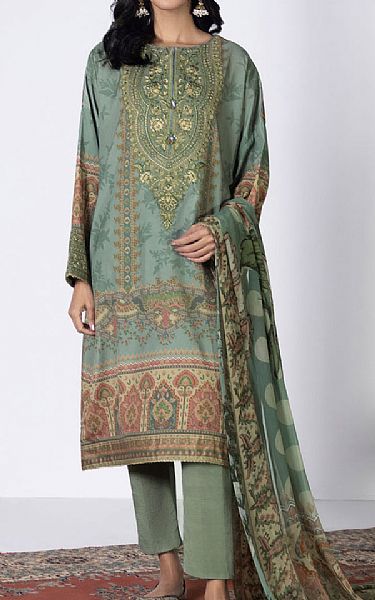 Sapphire Sage Green Silk Suit | Pakistani Embroidered Chiffon Dresses- Image 1