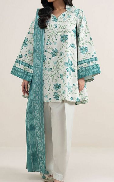 Sapphire White/Turquoise Lawn Suit (2 Pcs) | Pakistani Lawn Dress in USA- Image 1