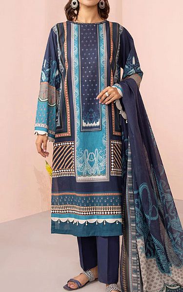 Sapphire Turquoise/Navy Blue Lawn Suit (2 Pcs) | Pakistani Dresses in USA- Image 1