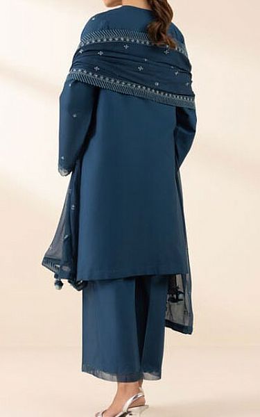 Sapphire Teal Blue Cotton Satin Suit | Pakistani Lawn Dress in USA- Image 2