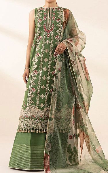 Sapphire Green Organza Suit | Pakistani Embroidered Chiffon Dresses USA- Image 1