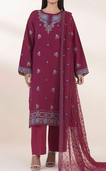 Sapphire Wine Red Dobby Suit | Pakistani Lawn Dress in USA- Image 1
