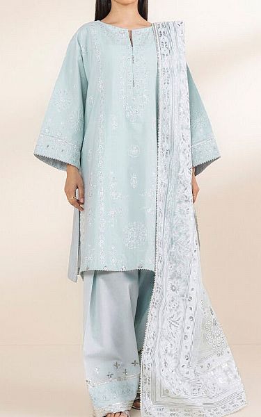 Sapphire Light Turquoise Chambray Suit | Pakistani Lawn Dress in USA- Image 1