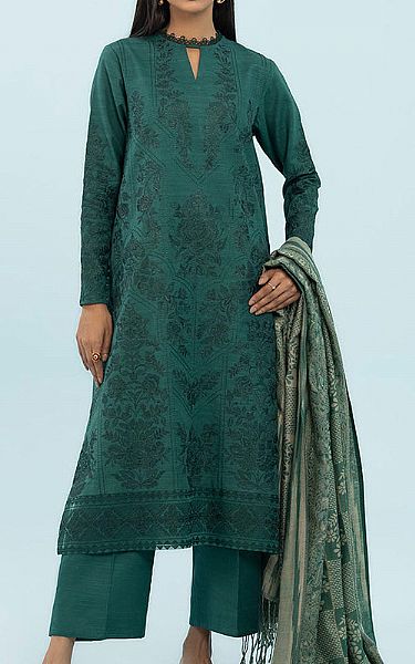 Sapphire Bottle Green Khaddar Suit | Pakistani Winter Dresses- Image 1