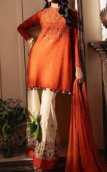 Sapphire Bright Orange Dobby Suit | Pakistani Lawn Dress in USA- Image 1