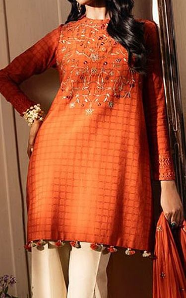Sapphire Bright Orange Dobby Suit | Pakistani Lawn Dress in USA- Image 2