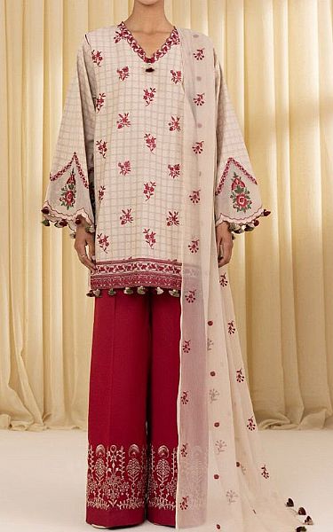 Sapphire Ivory/Maroon Dobby Suit | Pakistani Lawn Dress in USA- Image 1