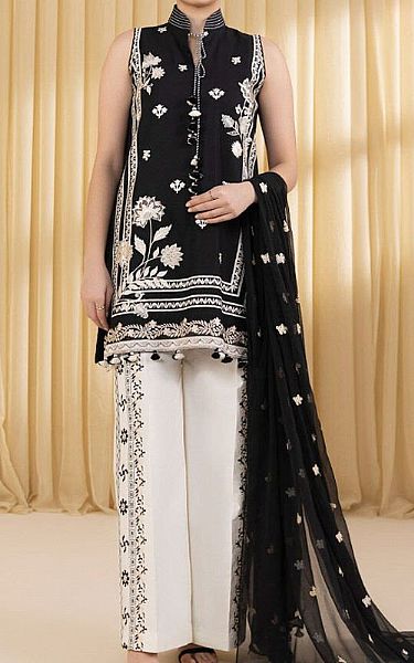 Sapphire Black/White Cotton Satin Suit | Pakistani Lawn Dress in USA- Image 1