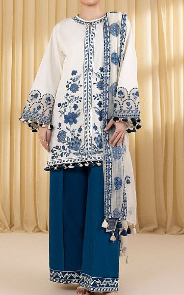 Sapphire Off-white/Blue Cotton Satin Suit | Pakistani Lawn Dress in USA- Image 1