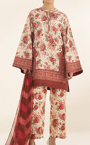 Sapphire Ivory/Sanguine Brown Lawn Suit | Pakistani Lawn Suits- Image 1