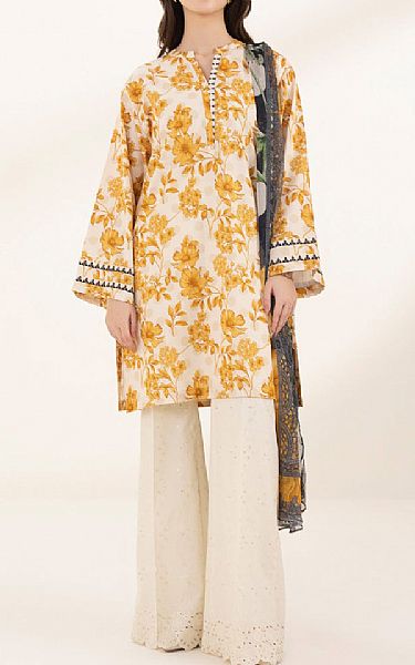 Sapphire Off White/Mustard Lawn Suit (2 pcs) | Pakistani Lawn Suits- Image 1