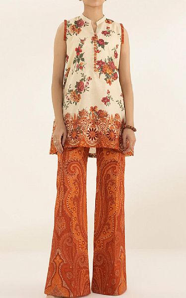 Sapphire Ivory/Burnt Orange Lawn Suit (2 pcs) | Pakistani Lawn Suits- Image 1