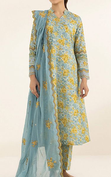 Sapphire Light Blue/Mustard Lawn Suit | Pakistani Lawn Suits- Image 1