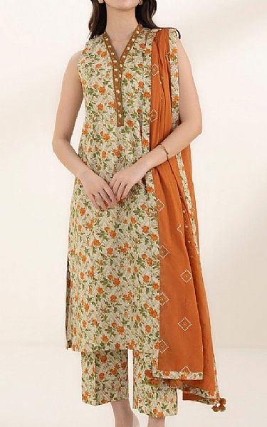 Sapphire Ivory/Burnt Orange Lawn Suit | Pakistani Lawn Suits- Image 1