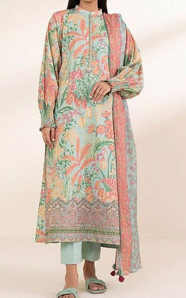 Sapphire Mint/Coral Lawn Suit (2 Pcs) | Pakistani Lawn Dress in USA- Image 1