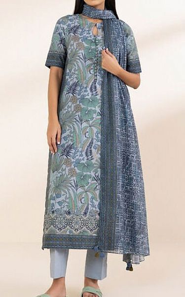 Sapphire Grey/Green Lawn Suit (2 Pcs) | Pakistani Lawn Dress in USA- Image 1