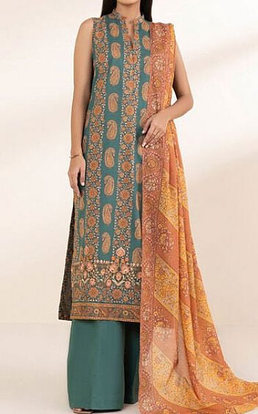 Sapphire Teal/Orange Lawn Suit | Pakistani Lawn Dress in USA- Image 1