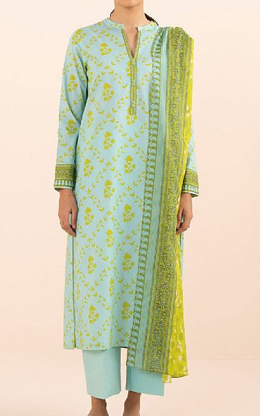 Sapphire Light Aqua/Lime Green Lawn Suit (2 pcs) | Pakistani Lawn Suits- Image 1