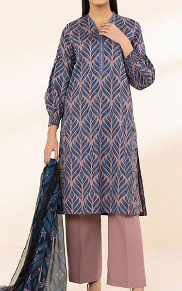 Sapphire Blue/Dusty Pink Lawn Suit (2 pcs) | Pakistani Lawn Dress in USA- Image 1
