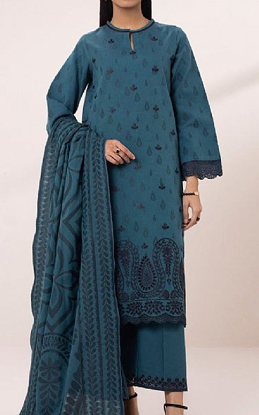 Sapphire Teal Blue Jacquard Suit | Pakistani Lawn Suits- Image 1