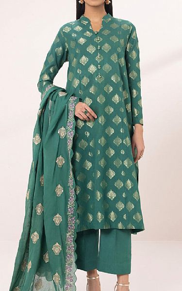 Sapphire Green Jacquard Suit | Pakistani Lawn Suits- Image 1