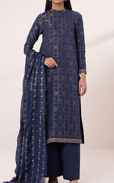 Sapphire Navy Blue Jacquard Suit | Pakistani Lawn Suits- Image 1