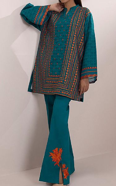 Sapphire Teal Jacquard Suit (2 pcs) | Pakistani Lawn Suits- Image 1