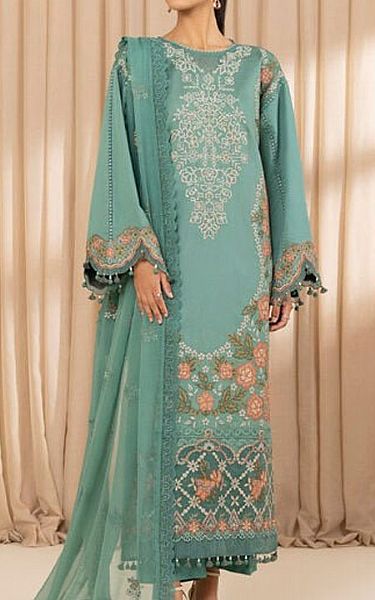 Sapphire Green Cotton Suit | Pakistani Lawn Dress in USA- Image 1