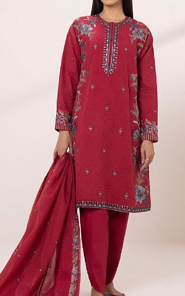 Sapphire Vivid Burgundy Jacquard Suit | Pakistani Lawn Suits- Image 1