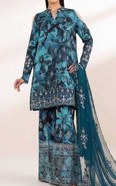 Sapphire Teal Cotton Suit | Pakistani Lawn Dress in USA- Image 1