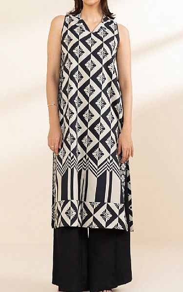 Sapphire Black/Off White Lawn Kurti | Pakistani Lawn Dress in USA- Image 1