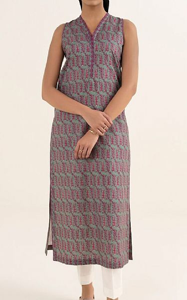 Sapphire Sage Green/Pink Cotton Kurti | Pakistani Lawn Dress in USA- Image 1