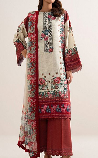 Sapphire Off White/Maroon Cotton Suit | Pakistani Lawn Dress in USA- Image 1