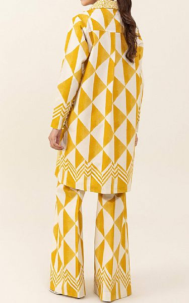 Sapphire White/Yellow Cambric Kurti | Pakistani Winter Dresses- Image 2