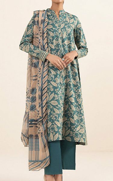 Sapphire Turquoise/Beige Suit (2 pcs) | Pakistani Winter Dresses- Image 1