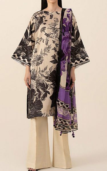Sapphire Black/Beige Satin Suit | Pakistani Embroidered Chiffon Dresses- Image 1