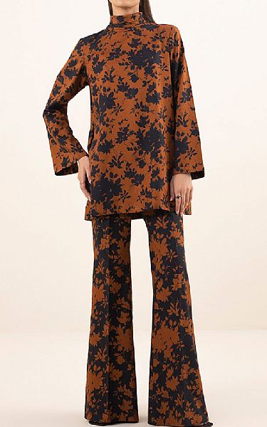Sapphire Black/Rust Linen Suit (2 pcs) | Pakistani Winter Dresses- Image 1