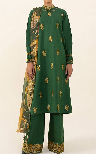 Sapphire Green Cambric Suit | Pakistani Winter Dresses- Image 1