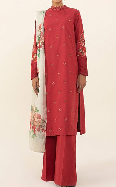 Sapphire Red/Ivory Cambric Suit | Pakistani Winter Dresses- Image 1