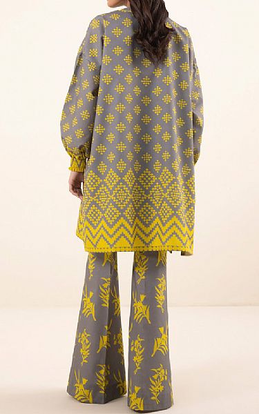 Sapphire Grey/Yellow Cambric Suit (2 pcs) | Pakistani Winter Dresses- Image 2