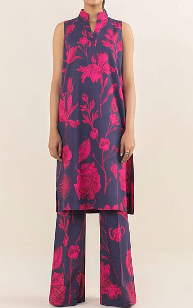 Sapphire Dark Blue/Fuchsia Pink Linen Suit (2 pcs) | Pakistani Winter Dresses- Image 1