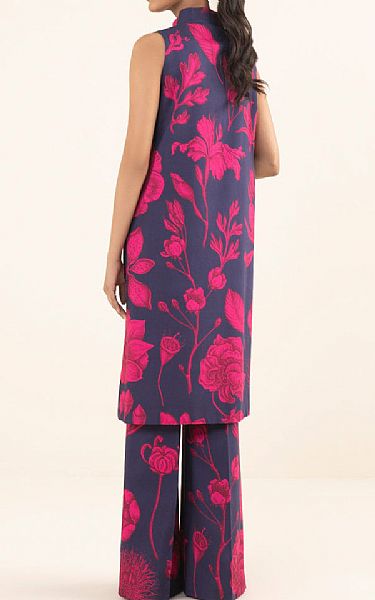 Sapphire Dark Blue/Fuchsia Pink Linen Suit (2 pcs) | Pakistani Winter Dresses- Image 2