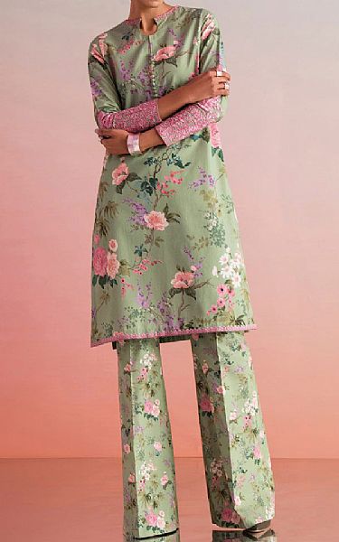Sapphire Pistachio Green Cambric Suit (2 pcs) | Pakistani Winter Dresses- Image 1