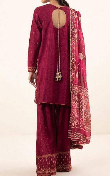 Sapphire Wine Red Silk Suit | Pakistani Embroidered Chiffon Dresses- Image 2