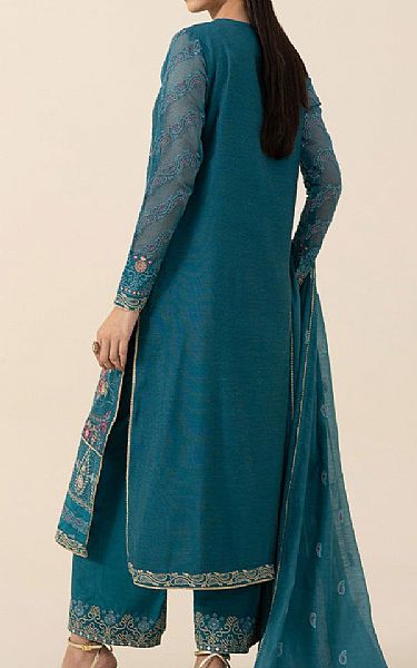 Sapphire Teal Blue Net Suit | Pakistani Embroidered Chiffon Dresses- Image 2