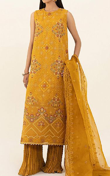 Sapphire Mustard Yellow Organza Suit | Pakistani Embroidered Chiffon Dresses- Image 1