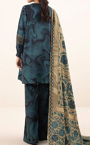 Sapphire Dark Teal/Beige Linen Suit | Pakistani Winter Dresses- Image 2