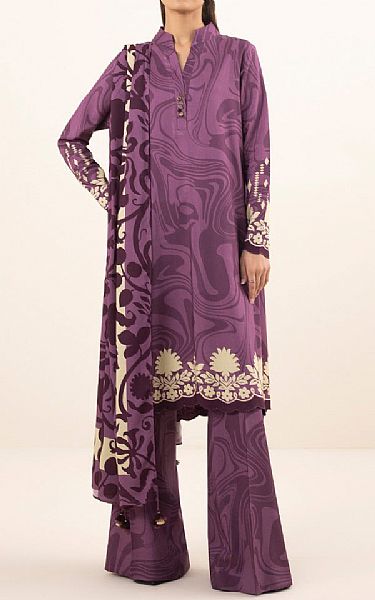 Sapphire Mauve Linen Suit | Pakistani Winter Dresses- Image 1