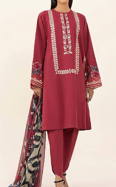 Sapphire Deep Carmine Cambric Suit | Pakistani Winter Dresses- Image 1