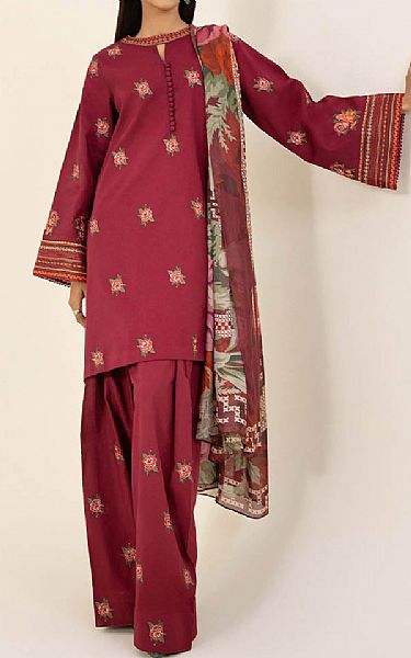 Sapphire Wine Red Cambric Suit | Pakistani Winter Dresses- Image 1